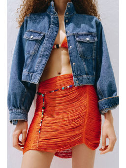 H&M - Women Orange Fringed Mini Skirt