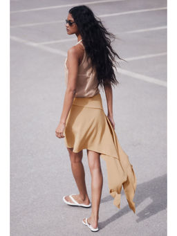 H&M - Women Beige Asymmetric Tie-Detail Skirt