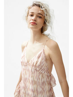 H&M - Women Beige Frill-Trimmed Chiffon Dress