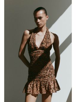 H&M - Women Brown Ruched Scarf-Detail Dress