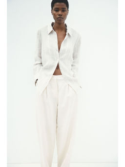H&M - Women White Linen-Blend Barrel Trousers