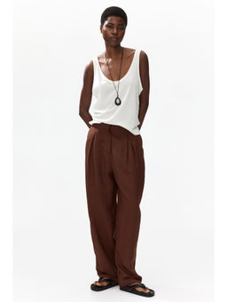 H&M - Women Brown Linen-Blend Barrel Trousers