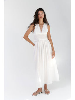 H&M - Women White Picot-Trimmed Cotton Dress
