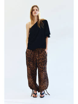 H&M - Women Brown Tie-Detail Balloon Trousers