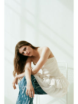 H&M - Women White Smocked-Bodice Bandeau Dress