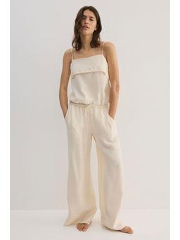 H&M - Women Beige Viscose-Blend Drawstring Trousers