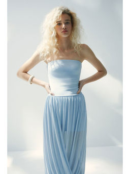 H&M - Women Blue Bubble-Hem Bandeau Dress