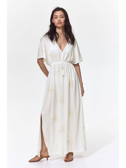 H&M - Women White Embroidered Drawstring Dress