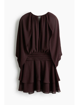 H&M - Women Brown Cape-Detail Chiffon Dress