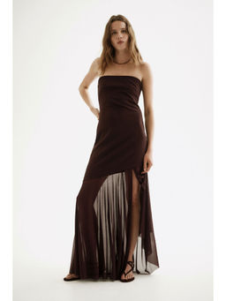 H&M - Women Brown Dual-Fabric Bandeau Dress