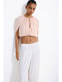 H&M - Women Pink Fine-Knit Bubble-Hem Top