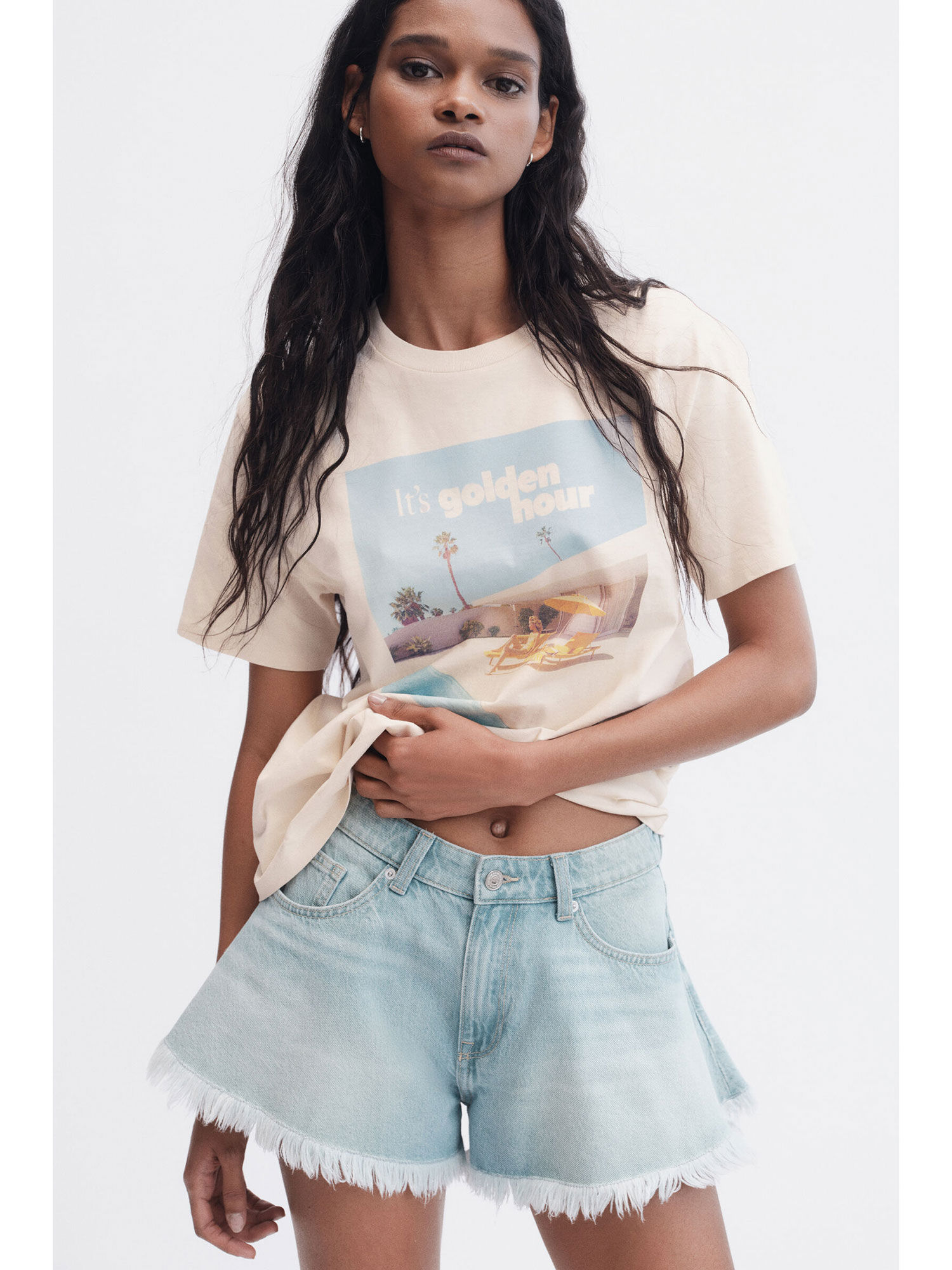 h&m Women Beige Printed Cotton T-Shirt-picture-11