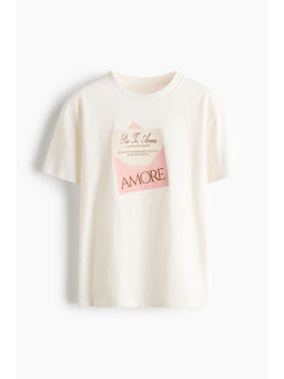 H&M - Women White Printed Cotton T-Shirt