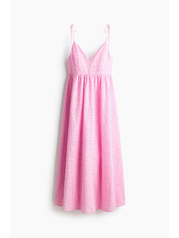 H&M - Women Pink Tie-Strap Broderie Anglaise Dress