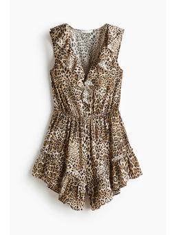 H&M - Women Beige Flounced Viscose-Blend Playsuit