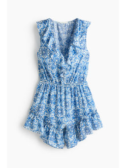 H&M - Women Blue Flounced Viscose-Blend Playsuit