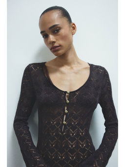 H&M - Women Brown Crochet-Look Button-Top Dress