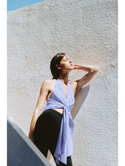 H&M - Women Blue Knot-Detail Halter Neck Top