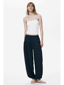 H&M - Women Blue Crinkled Balloon Trousers