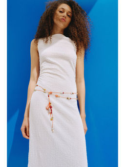 H&M - Women White Crinkled Boat-Neck Dress