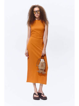 H&M - Women Orange Crinkled Boat-Neck Dress
