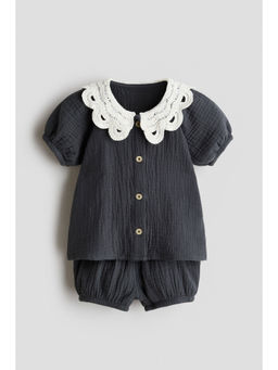 H&M - Girls Grey 2-Piece Cotton Muslin Set