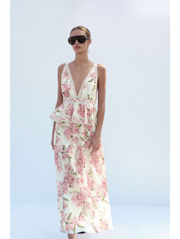 H&M - Women White Linen-Blend Peplum Dress