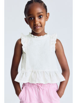 H&M - Girls White Embroidered Cotton Peplum Top