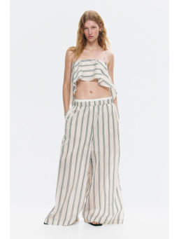 H&M - Women Beige Double-Waistband Pull-On Trousers