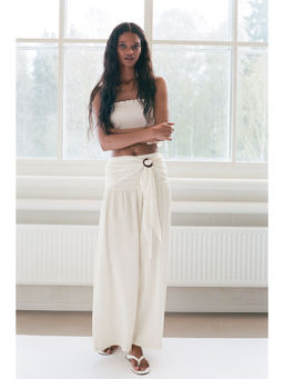 H&M - Women White Crinkled Tie-Belt Skirt