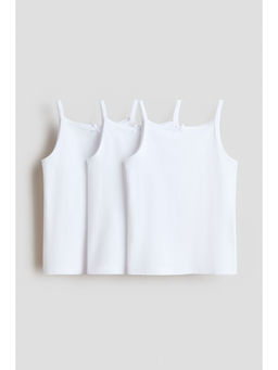 H&M - Girls White 3-Pack Cotton Strappy Tops