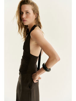 H&M - Women Brown Draped Halter Neck Top