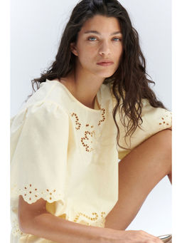 H&M - Women Yellow Broderie Anglaise Cotton Top