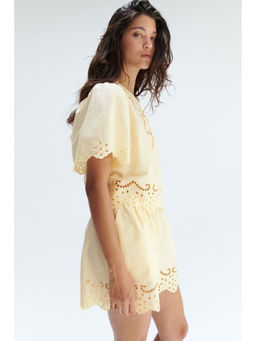 H&M - Women Yellow Broderie Anglaise Cotton Shorts