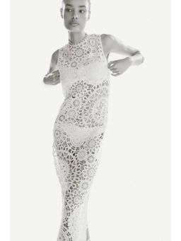 H&M - Women Beige Crochet-Look Cotton Dress