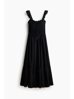 H&M - Women Black Frill-Trimmed Smocked-Bodice Dress