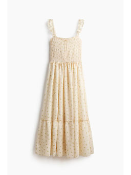 H&M - Women White Frill-Trimmed Smocked-Bodice Dress