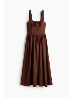 H&M - Women Brown Ruched Linen-Blend Dress