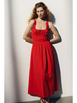 H&M - Women Red Ruched Linen-Blend Dress