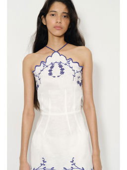 H&M - Women White Embroidered Linen-Blend Dress