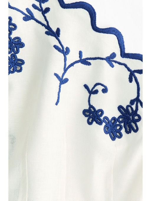 linen blend embroidered dress h&m Women's Black Bubble-Hem Linen-Blend Dress