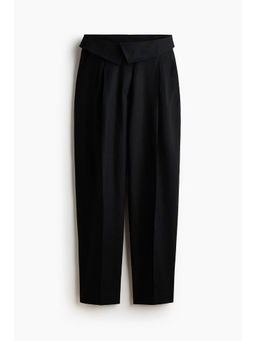 H&M - Women Black Foldover-Waist Linen-Blend Trousers