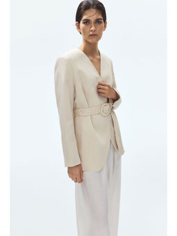 H&M - Women Beige Belted Lapelless Blazer