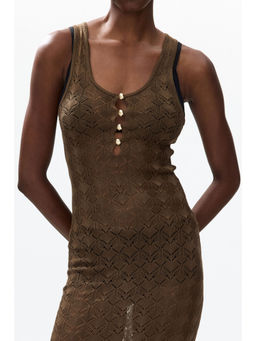 H&M - Women Brown Button-Top Crochet-Look Dress
