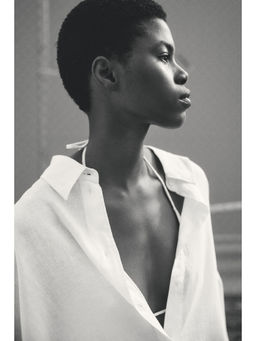 H&M - Women White Dolman-Sleeved Linen-Blend Shirt