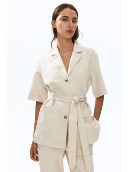 H&M - Women Beige Belted Cotton Blazer