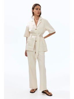 H&M - Women Beige Straight Twill Trousers