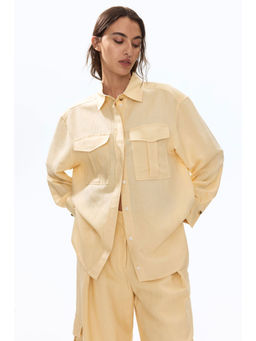H&M - Women Yellow Linen-Blend Cargo Shirt