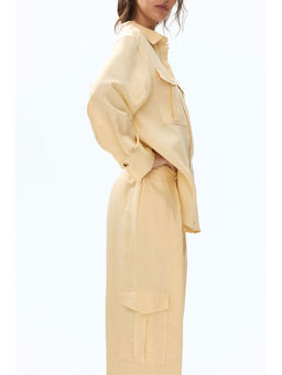 H&M - Women Yellow Linen-Blend Cargo Trousers
