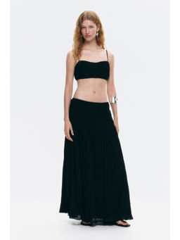 H&M - Women Black Crinkled Drawstring Skirt